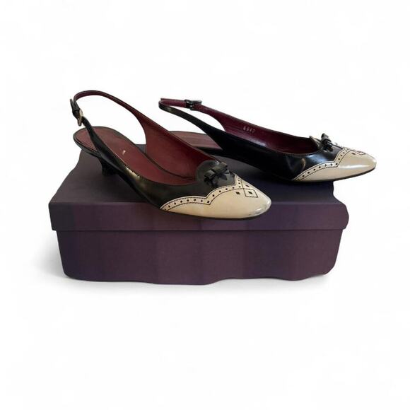 y2k vtg. Prada Tuxedo two‎ Tone Kitten Heel Strappy Pumps size 6-6 1/2 - Picture 3 of 7